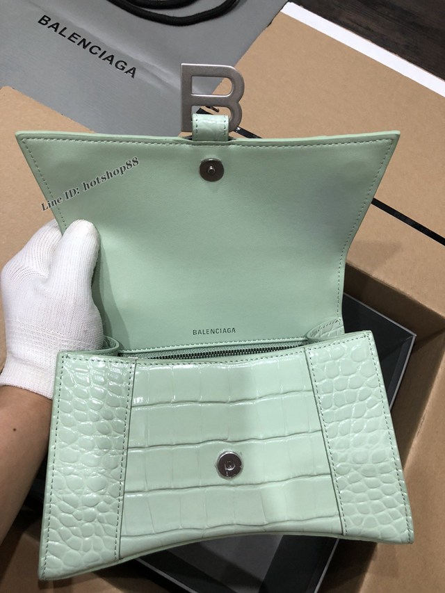 Balenciaga專櫃爆款大號手提女包 巴黎世家升級版鱷魚薄荷綠銀扣Hourglass沙漏包 fyj1662